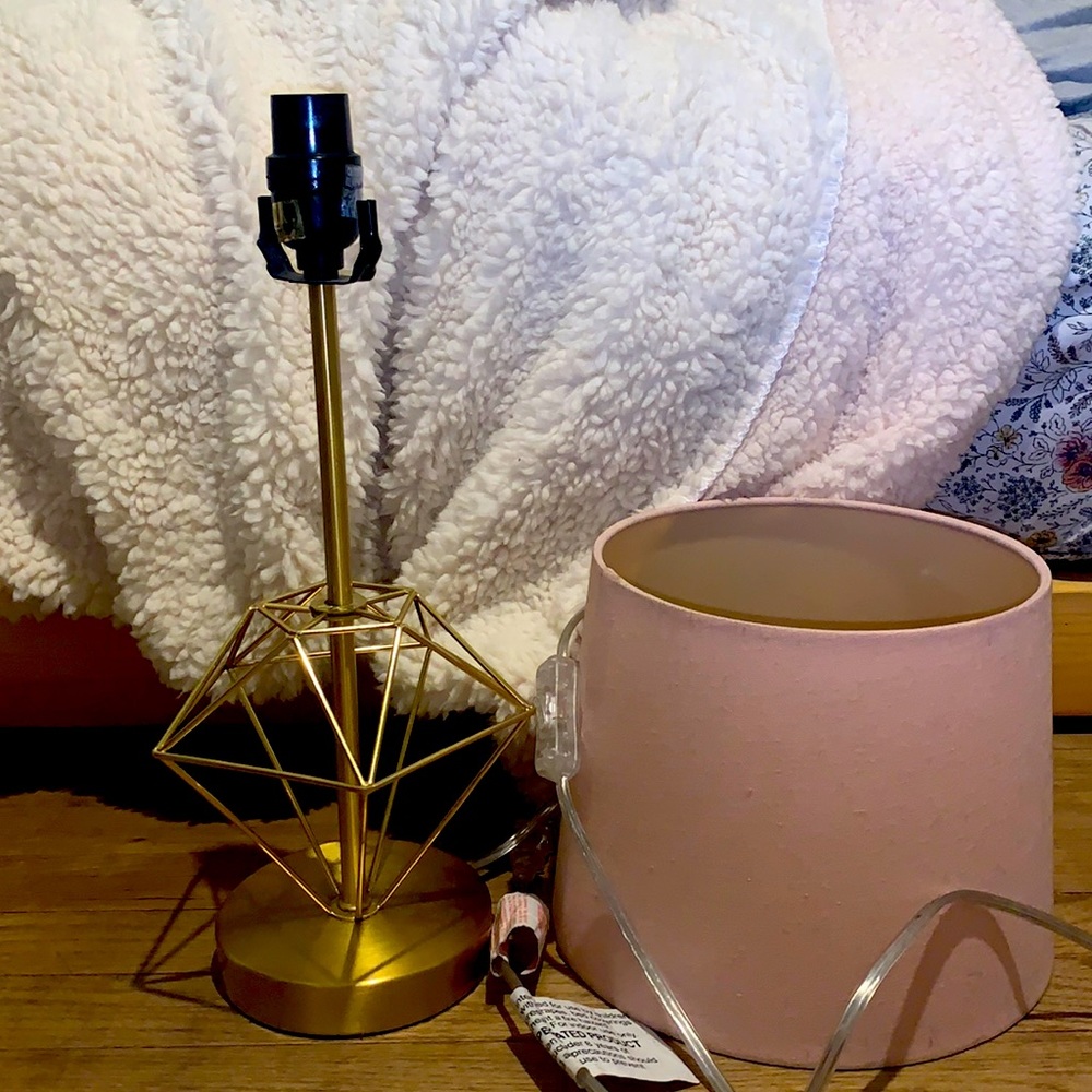light pink lamp shade with gold diamond